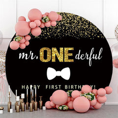 Lofaris Glitter Black Mr Onederful Happy Birthday Circle Backdrop