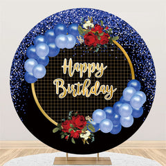 Lofaris Glitter Blue Balloons Black Birthday Circle Backdrop