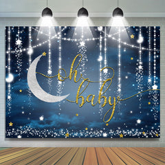 Lofaris Glitter Blue Moon And Stars Themed Baby Shower Backdrop