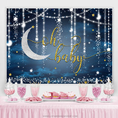 Lofaris Glitter Blue Moon And Stars Themed Baby Shower Backdrop