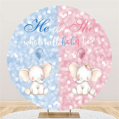 Lofaris Glitter Blue Pink Elephant Circle Baby Shower Backdrop