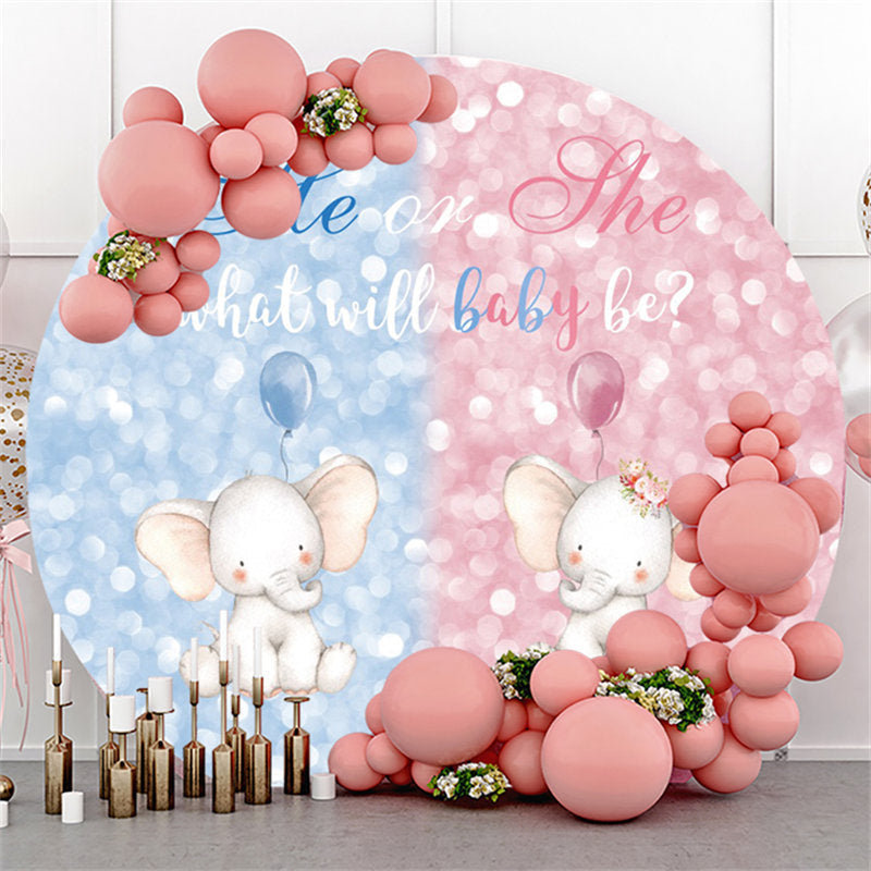 Lofaris Glitter Blue Pink Elephant Circle Baby Shower Backdrop