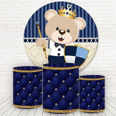 Lofaris Glitter Blue Teddy Bear Round Happy Birthday Backdrop Kit