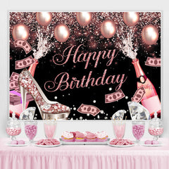 Lofaris Glitter Bokeh Champagne And Balloon Birthday Backdrop