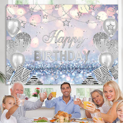 Lofaris Glitter Bokeh Silver Star Balloons Birthday Backdrop