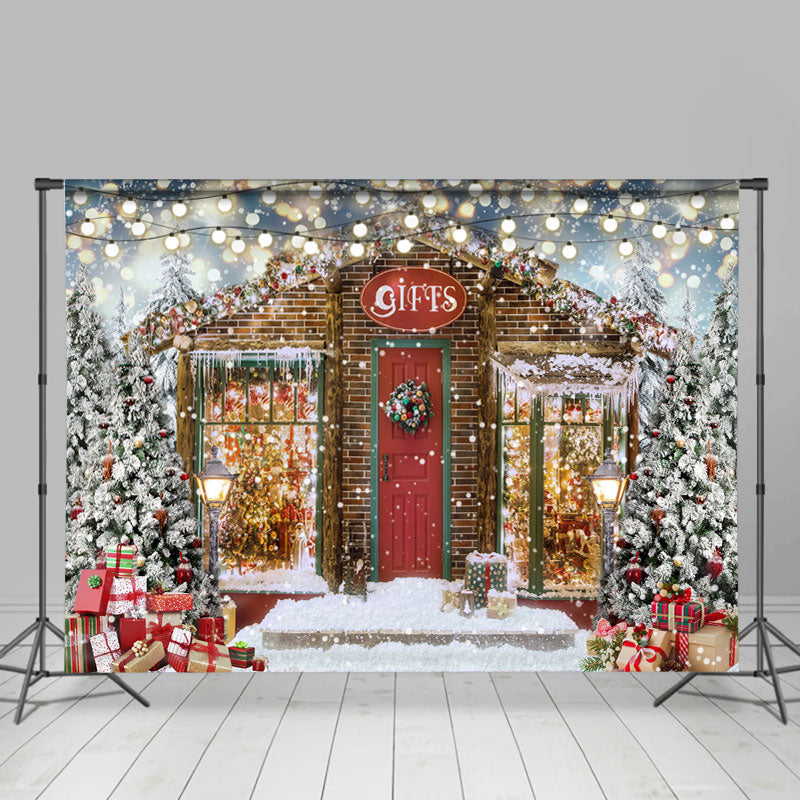 Lofaris Glitter Bokeh Wooden House Christmas Gift Winter Backdrop