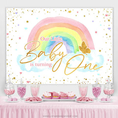 Lofaris Glitter Butterfly Rainbow Happy 1st Birthday Backdrop