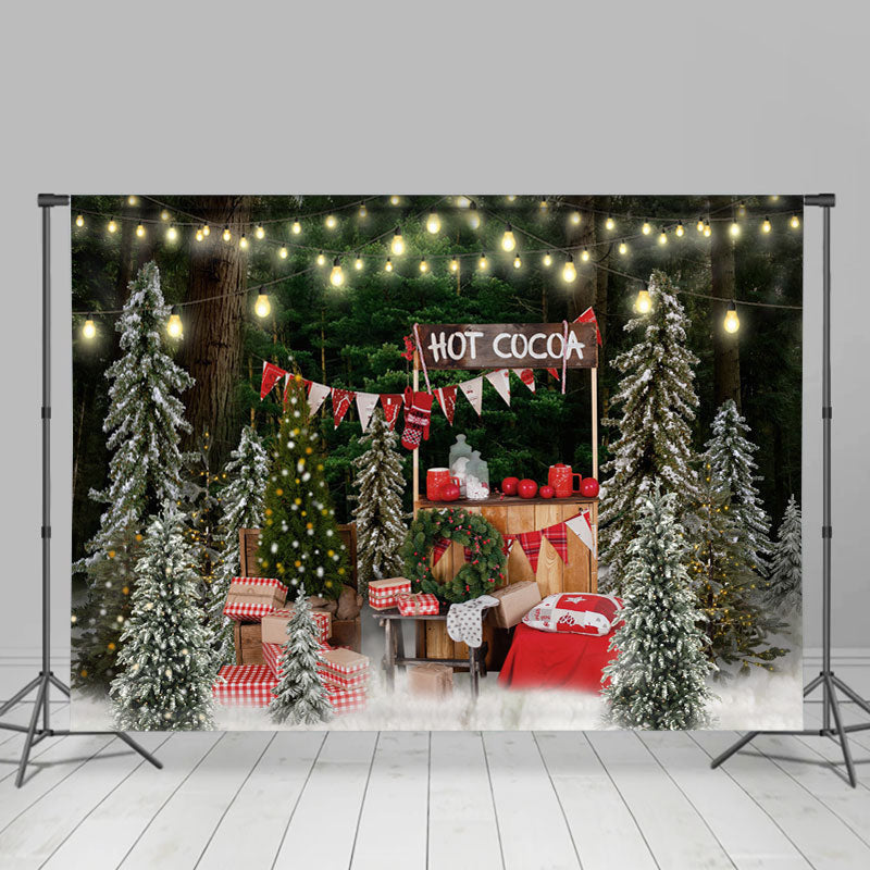 Lofaris Glitter Christmas Tree Forest Hot Cocoa Backdrop