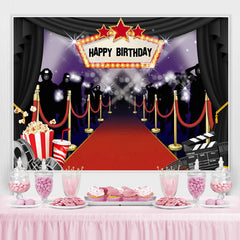 Lofaris Glitter Cinema And Popcorn Happy Birthday Backdrop