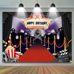 Lofaris Glitter Cinema And Popcorn Happy Birthday Backdrop