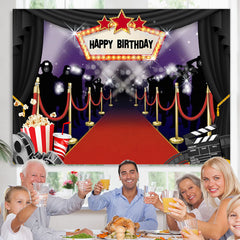 Lofaris Glitter Cinema And Popcorn Happy Birthday Backdrop