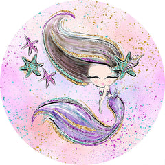 Lofaris Glitter Cute Mermaid Happy Birthday Round Backdrop Kit