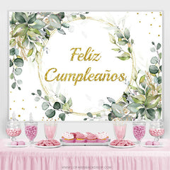 Lofaris Glitter Feliz Cumpleanos Leaf Happy Birthday Backdrop