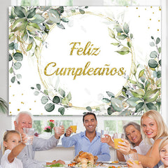 Lofaris Glitter Feliz Cumpleanos Leaf Happy Birthday Backdrop