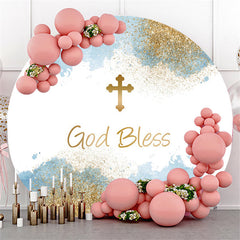 Lofaris Glitter God Bless White Happy Birthday Round Backdrop