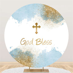 Lofaris Glitter God Bless White Happy Birthday Round Backdrop