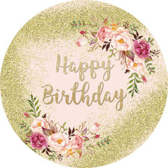 Lofaris Glitter Gold And Pink Floral Birthday Circle Backdrop