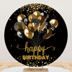 Lofaris Glitter Gold Black Balloons Birthday Circle Backdrop