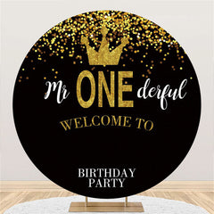 Lofaris Glitter Gold Crown Happy Birthday Circle Backdrop