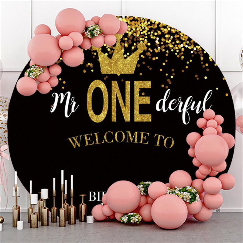 Lofaris Glitter Gold Crown Happy Birthday Circle Backdrop