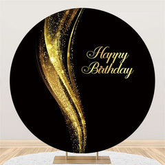 Lofaris Glitter Golden And Black Happy Birthday Round Backdrop