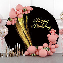 Lofaris Glitter Golden And Black Happy Birthday Round Backdrop