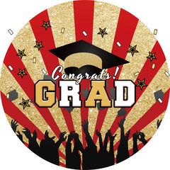 Lofaris Glitter Golden And Red Congrats Grad Round Backdrop