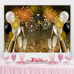 Lofaris Glitter Golden Balloons And Fireworks Bokeh Backdrop