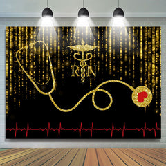 Lofaris Glitter Golden Black Bokeh Stethoscope Themed Backdrop