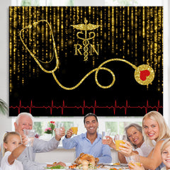 Lofaris Glitter Golden Black Bokeh Stethoscope Themed Backdrop