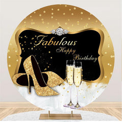 Lofaris Glitter Golden With Stars Circle Birthday Backdrop