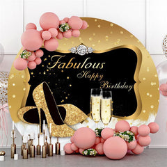 Lofaris Glitter Golden With Stars Circle Birthday Backdrop