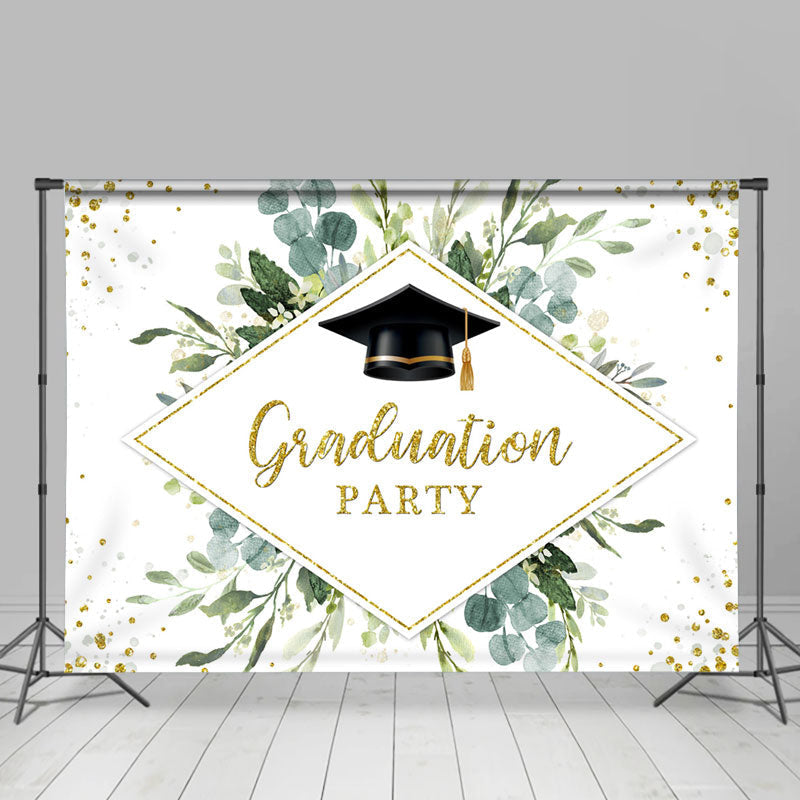 Lofaris Glitter Green Floral Leaf Graduation Party Backdrop