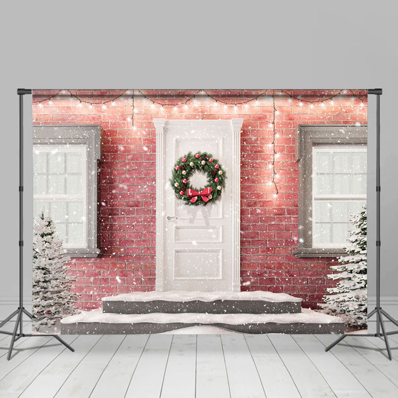 Lofaris Glitter Light And Tree Pink Brick Christmas Backdrop