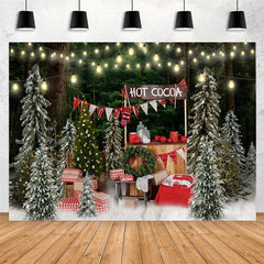 Lofaris Glitter Lights Xmas Tree Hot Cocoa Backdrop for Christmas