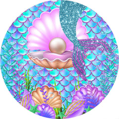 Lofaris Glitter Mermaid Purple Sea Themed Round Backdrop Kit