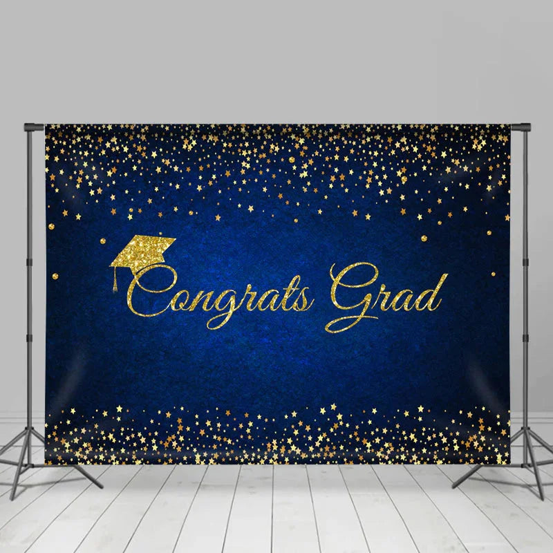 Lofaris Glitter Navy Blue Comgrats Grad Party Backdrop