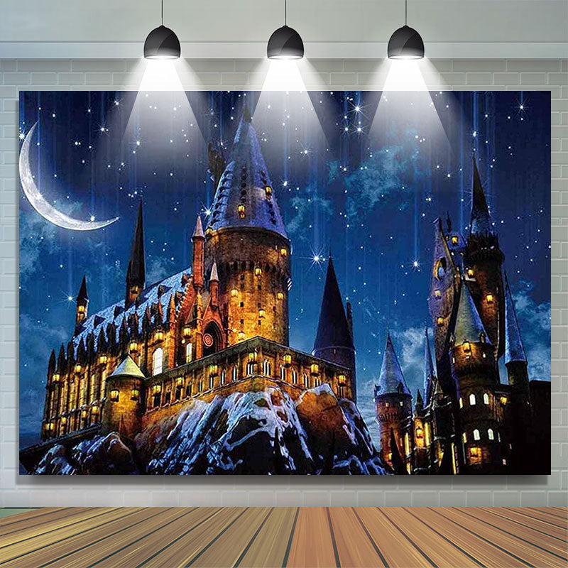 Lofaris Glitter Night And Old Castle Happy Birthday Backdrop