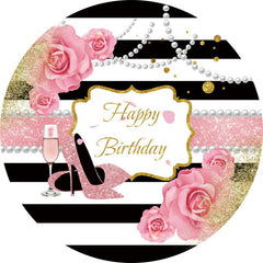 Lofaris Glitter Pink And Gold Round Happy Birthday Backdrop