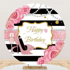 Lofaris Glitter Pink And Gold Round Happy Birthday Backdrop