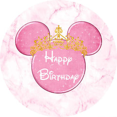 Lofaris Glitter Pink And Golden Happy Birthday Round Backdrop