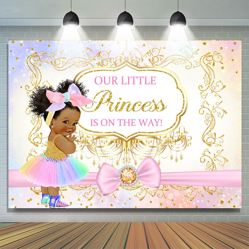 Glitter Pink Bow Princess Baby Shower Backdrop For Girl