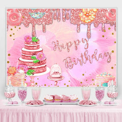 Lofaris Glitter Pink Theme Happy Birthday Backdrop For Girl