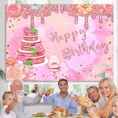 Lofaris Glitter Pink Theme Happy Birthday Backdrop For Girl