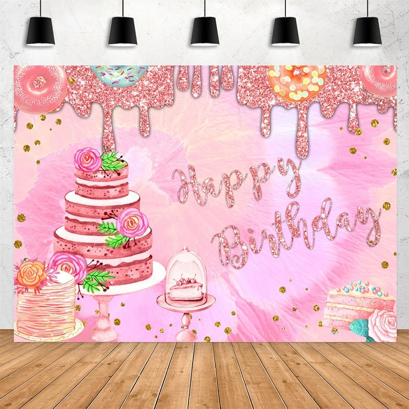 Lofaris Glitter Pink Theme Happy Birthday Backdrop For Girl