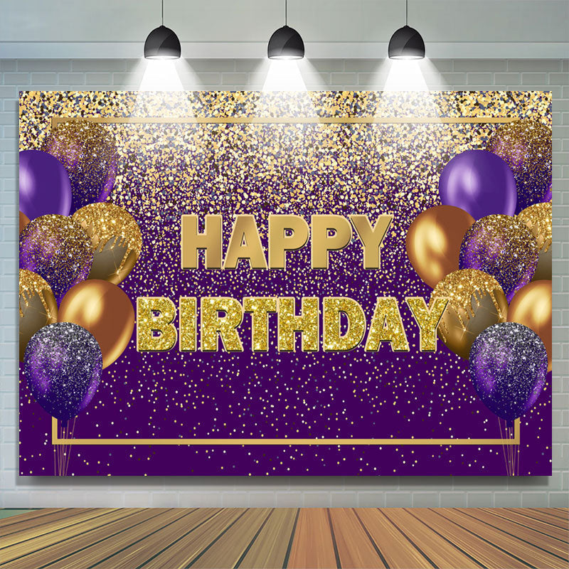 Glitter Purple And Gold Balloon Happy Birthday Backdrop – Lofaris