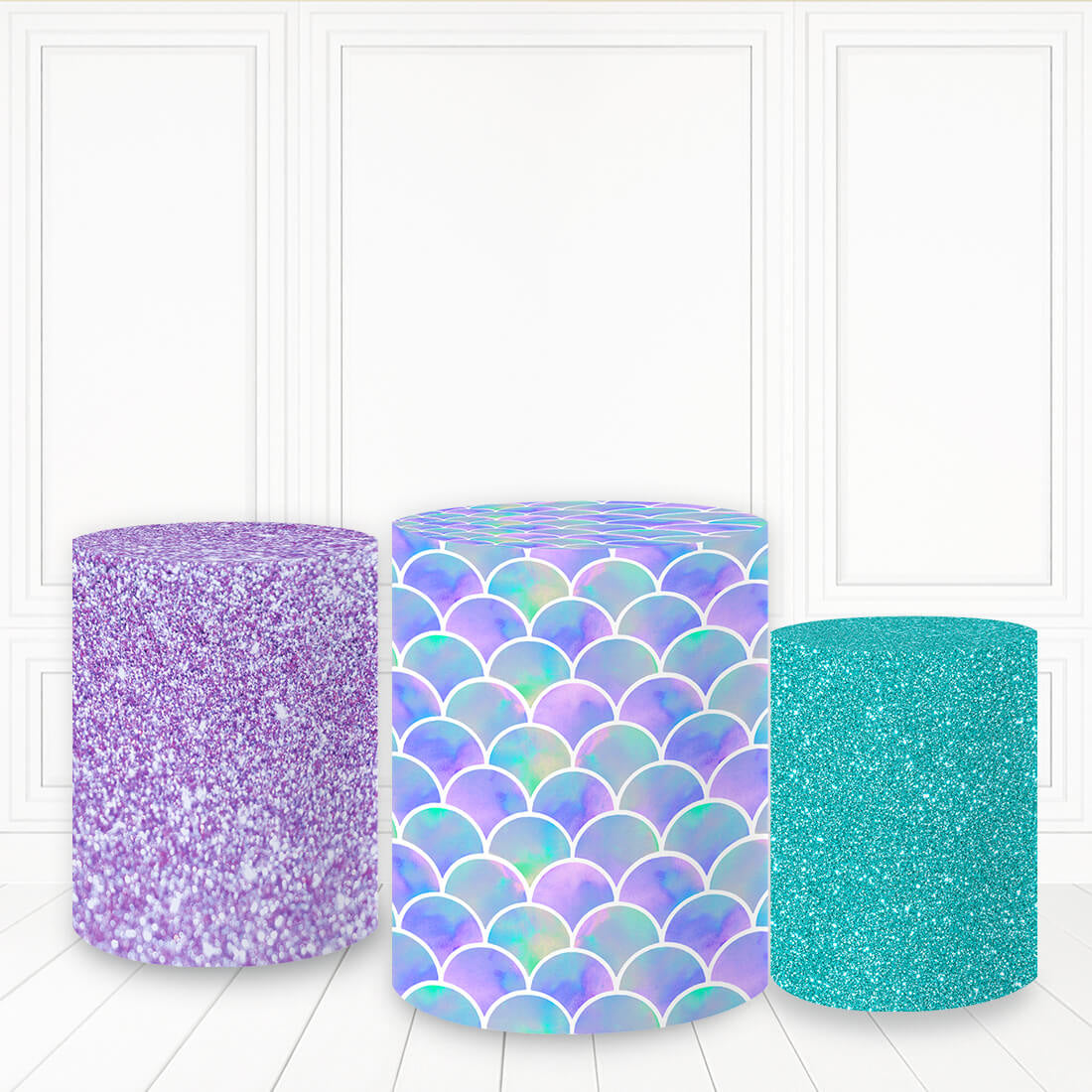 Lofaris Glitter Purple Green Pillar Cover Scale Cake Table