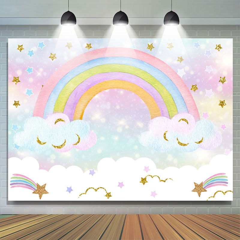 Lofaris Glitter Rainbow Cloud Girls Baby Shower Backdrop