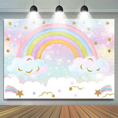 Lofaris Glitter Rainbow Cloud Girls Baby Shower Backdrop