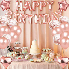 Lofaris Glitter Rose Gold Happy Birthday Balloons Decoration